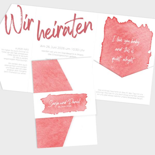 Pocketfold Einladung "Watercolor-Brush | Rot" B6 